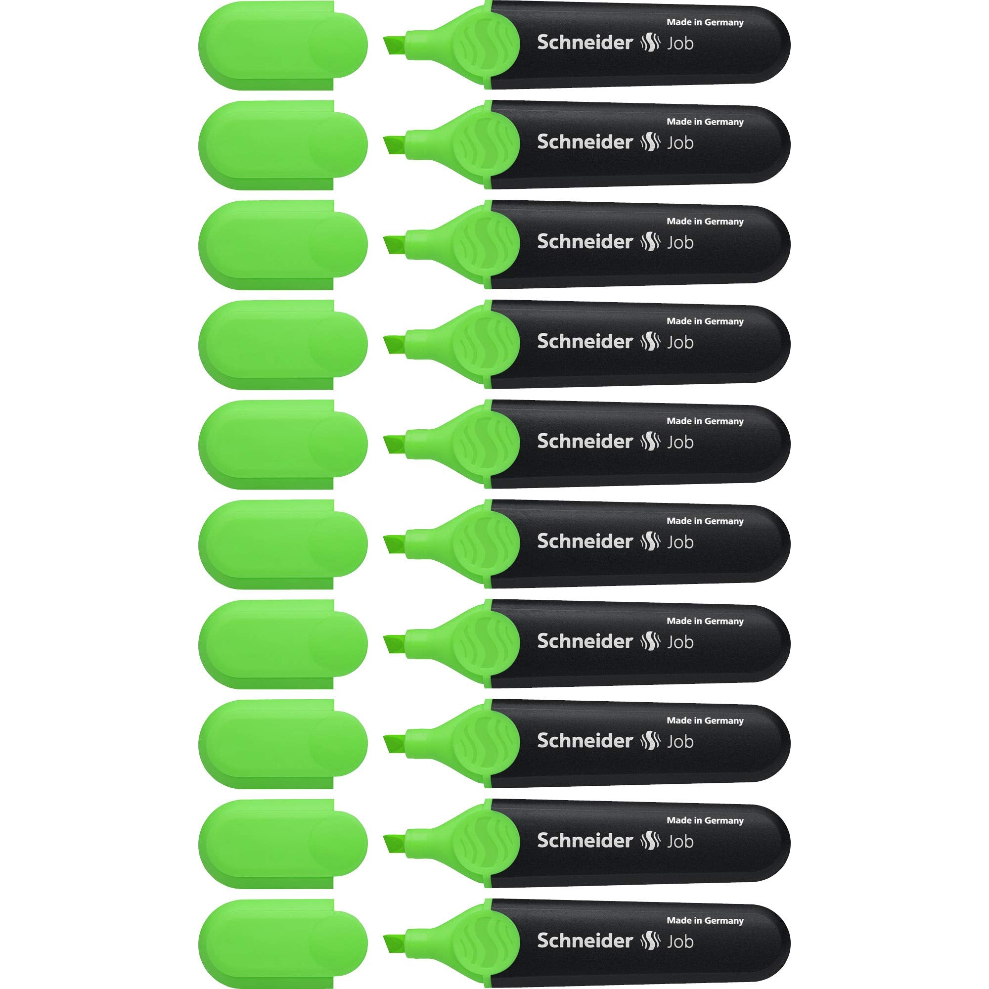 Schneider Job Highlighter, Chisel Tip, 1 + 5 Mm, Black Barrel, Green Ink, Box Of 10 Highlighters (1504)
