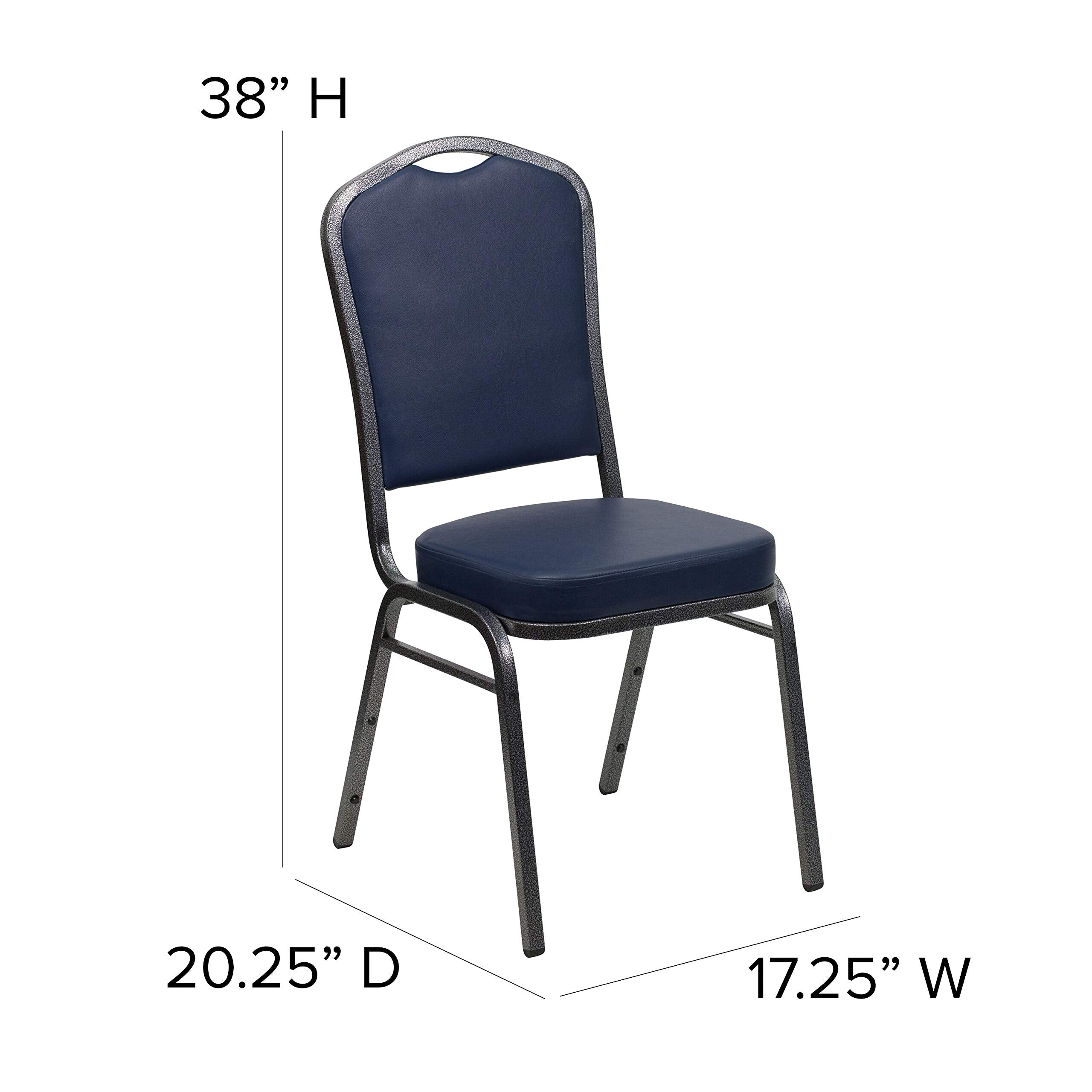 Flash Furniture HERCULES Series Crown Back Stacking Banquet Chair in Navy Vinyl - Silver Vein Frame