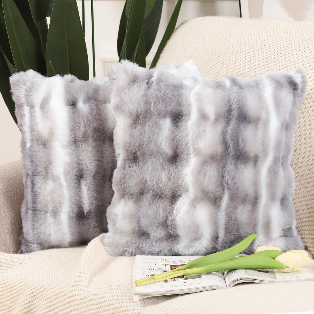 Madizz Pack Of 2 Thick Plush Wool Throw Pillow Covers 26X26 Inch White Grey Soft Decorative Cushion Cover For Sofa Bedroom Pillo