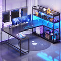 SEDETA L Shaped Gaming Desk, 63   Reversible Computer Desk with Power Outlet and Storage Shelves, Corner Gaming Desk with LED 