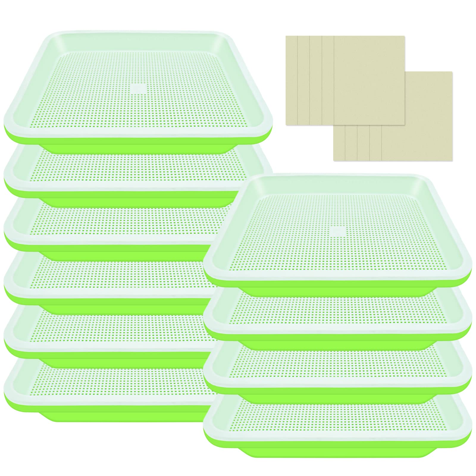 Legigo 10 Pack Green Seed Sprouter Trays- Soil-Free Cultivation Germination Tray, Bpa Free Nursery Tray With Planting Paper For