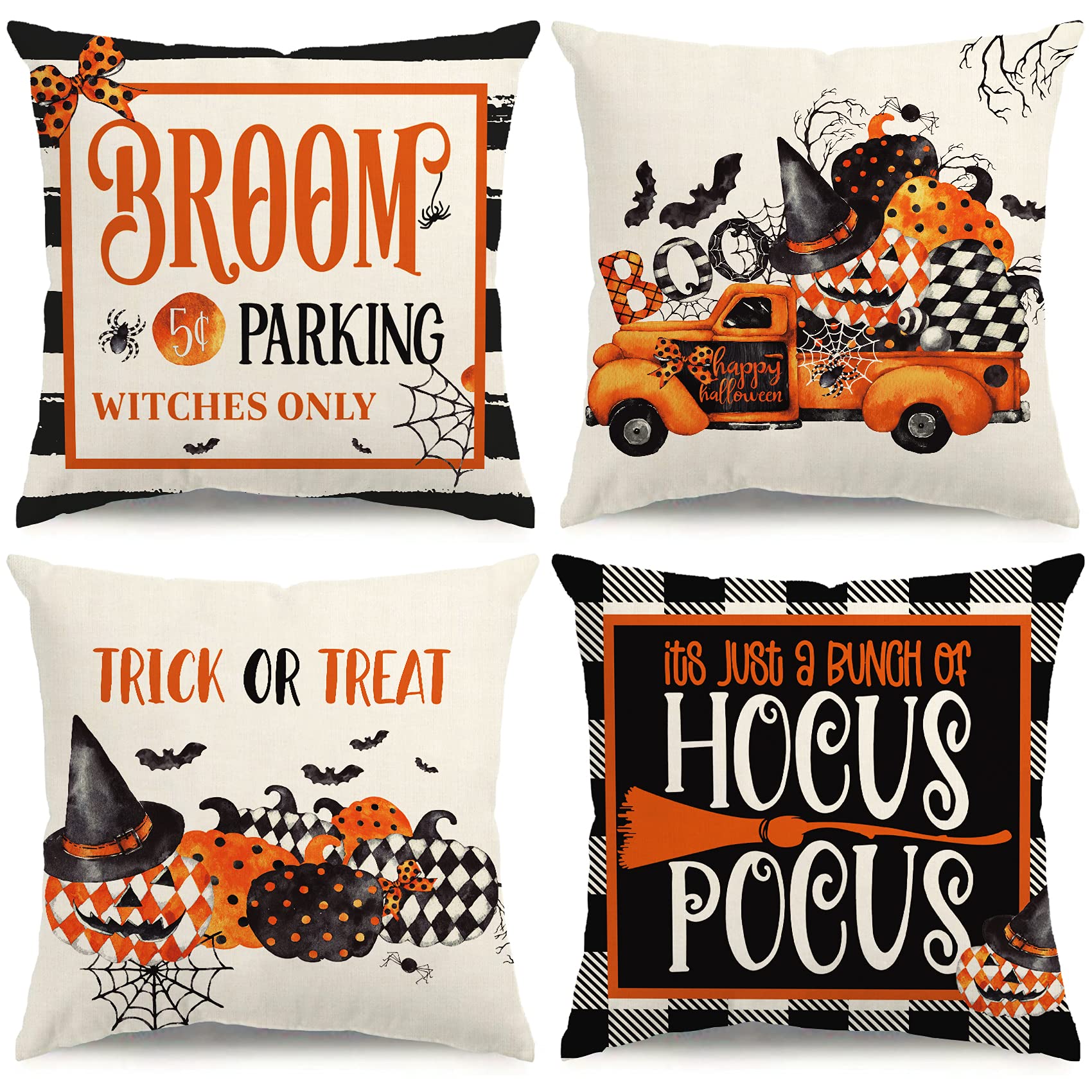 Modovos Halloween Decorations Pillow Covers 18X18 Set Of 4 Halloween Decor Hocus Pocus Throw Pillow Covers Indoor Outdoor Fall P