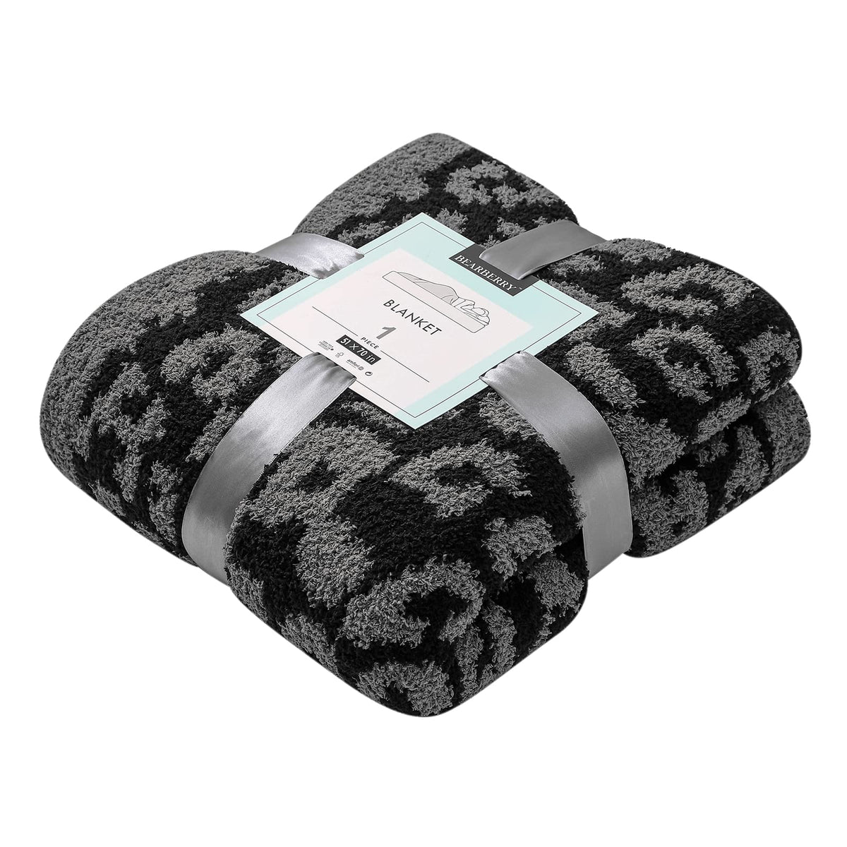 Bearberry Fuzzy Leopard Knitted Throw Blanket Soft Cozy Warm Microfiber Blanket For Couch Sofa Bed Travel(Graphite/Carbon, 51'X