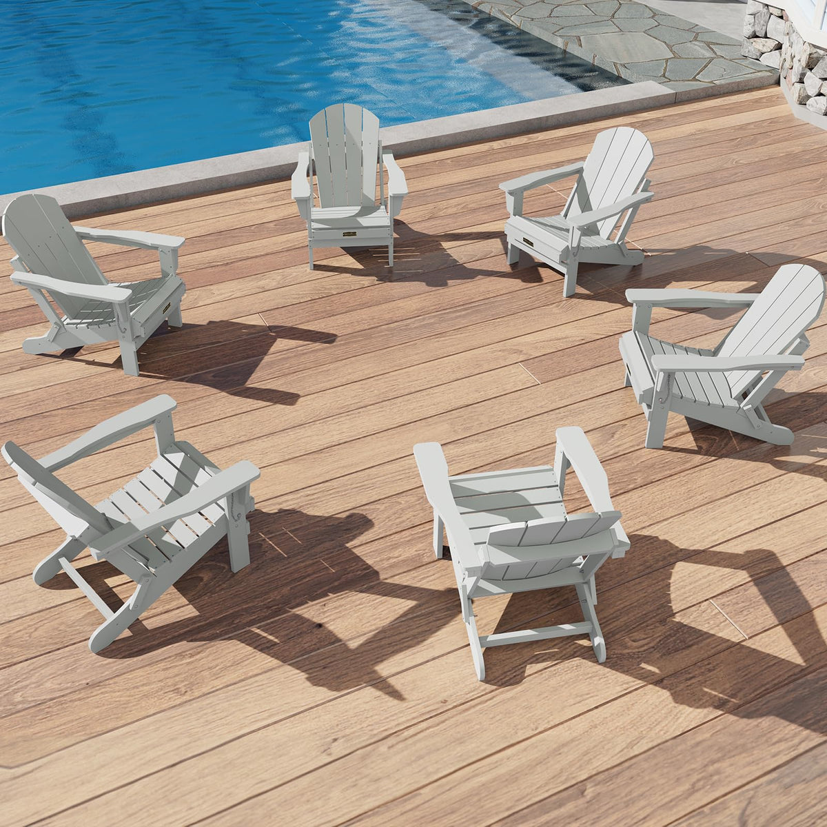 Serwall Folding Adirondack Chair Set Of 6 For Patio Garden Outdoors Fire Pit- Spanish Gray
