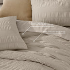 Casaagusto Queen Comforter Set, 7 Pieces Oatmeal Seersucker Bed In A Bag Queen Size Soft All Seasons, Bedding Sets With Comforte