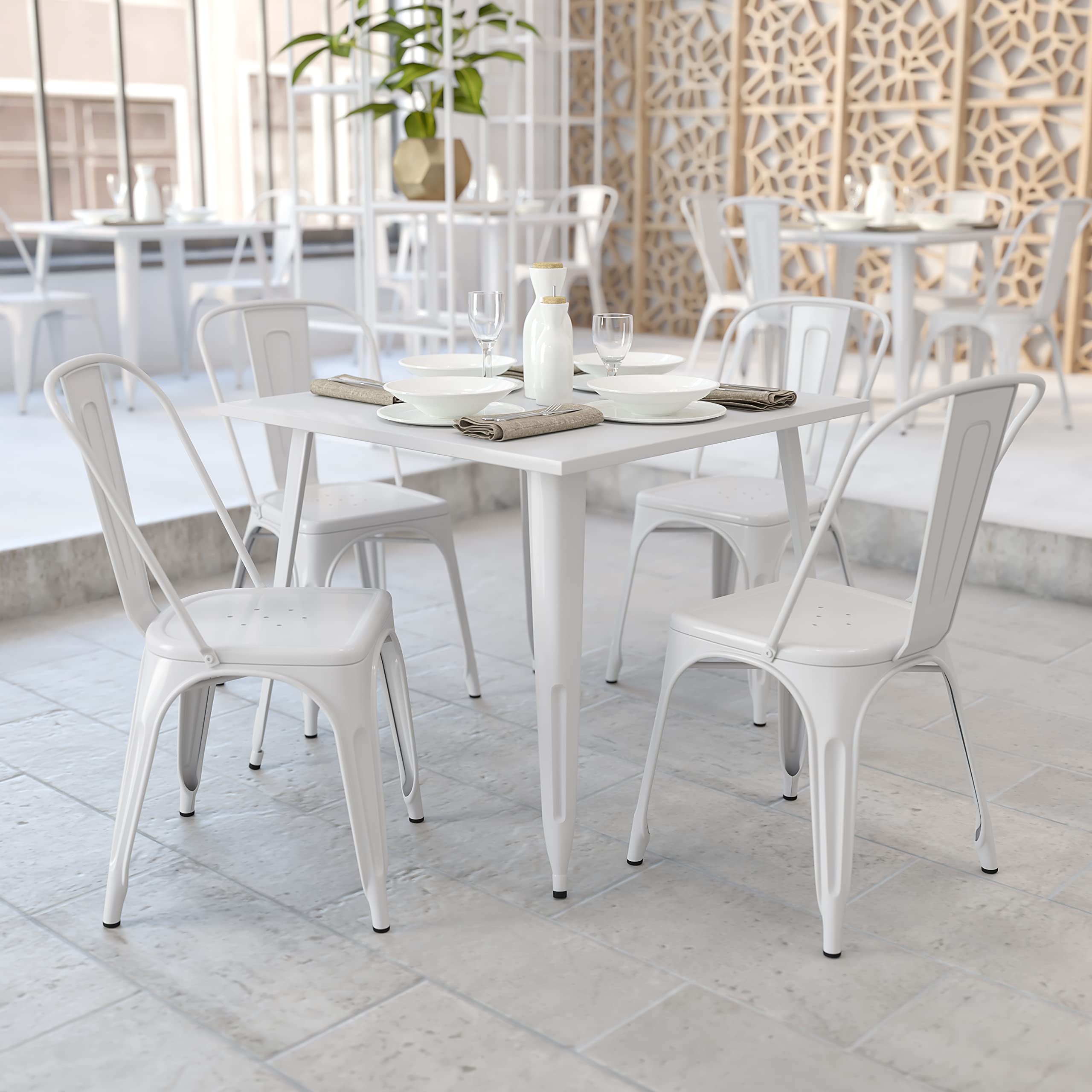 Flash Furniture Parker Commercial Grade 35.5" Square White Metal Indoor-Outdoor Table
