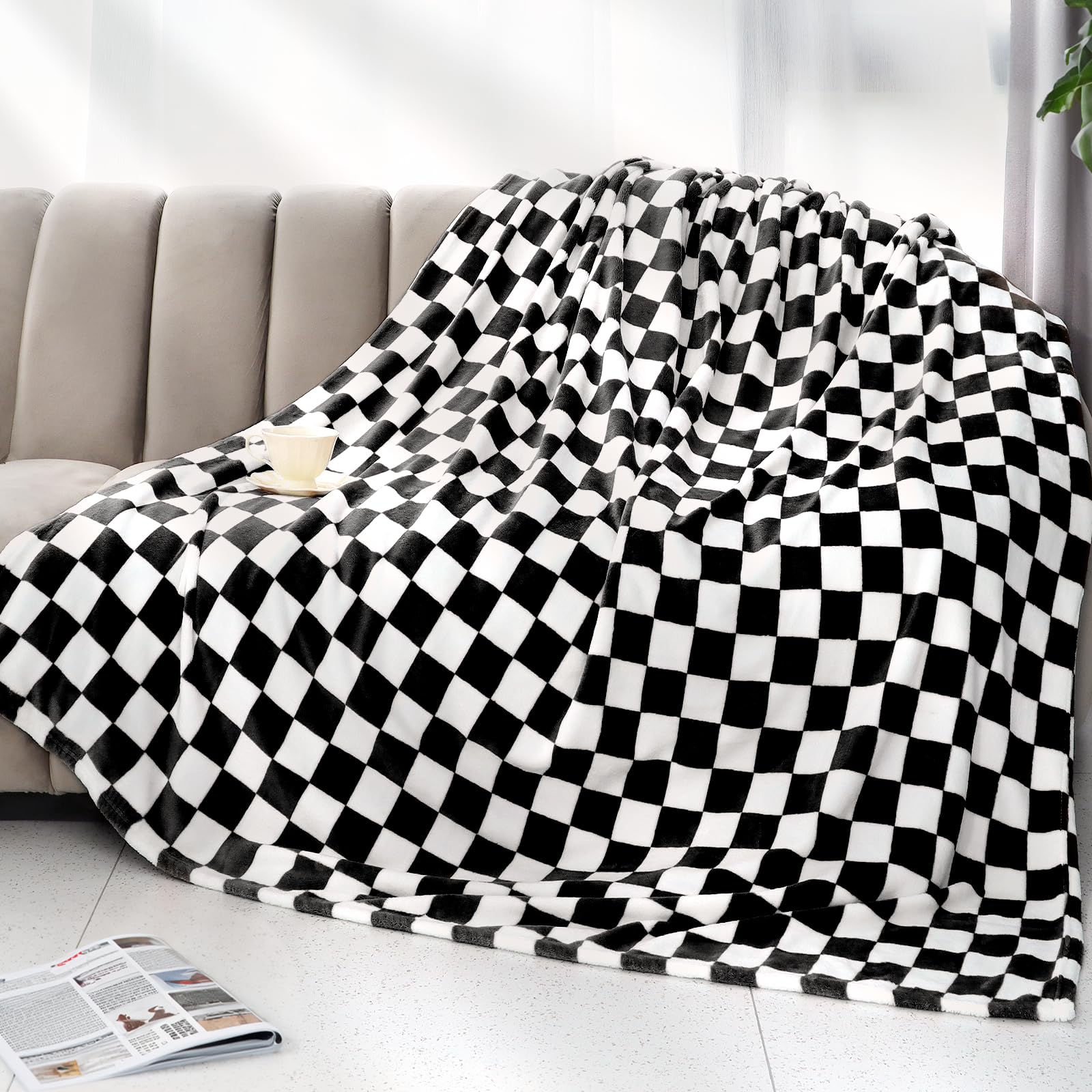 Black Blanket Checkered Big Queen Size Blankets Soft Checkerboard Throw Blankets Home Decor For Couch