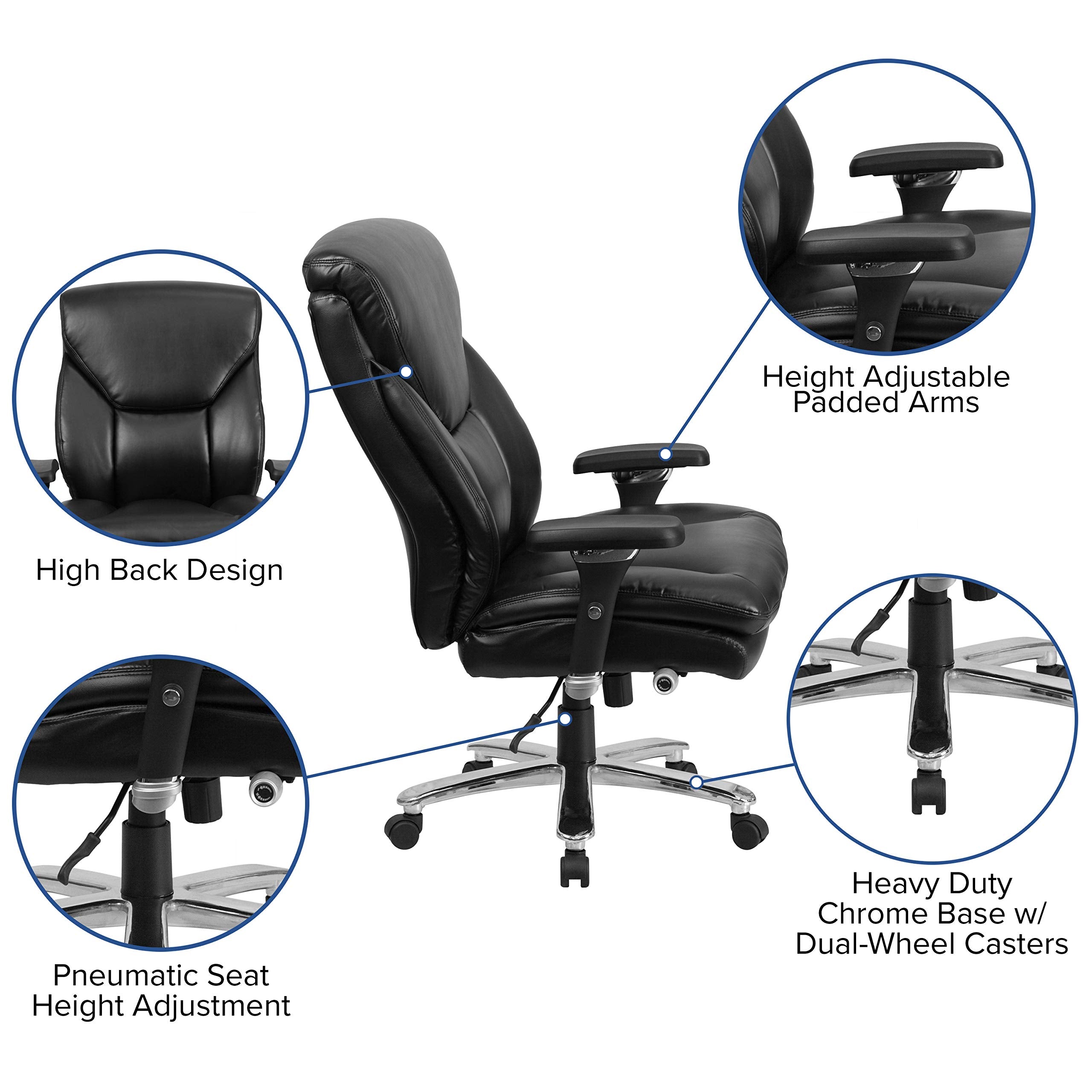 Flash Furniture Hercules Series 24/7 Intensive Use Big & Tall 400 Lb. Rated Black Leathersoft Ergonomic Office Chair With Lumbar Knob