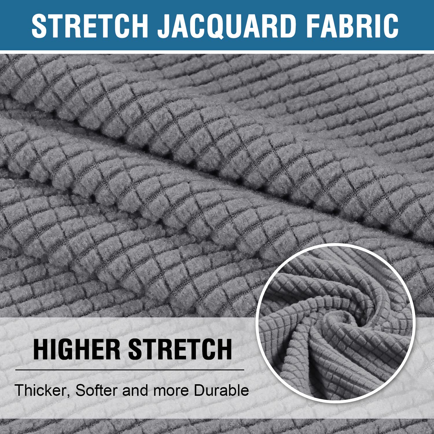 H.Versailtex Stretch 2 Piece T Cushion Sofa Slipcovers Individually Sofa Cushion Covers For 2 Cushion Couch Sofa Seat Cushion Covers With Elastic Bands Featuring Thicker Jacquard Fabric, Dove