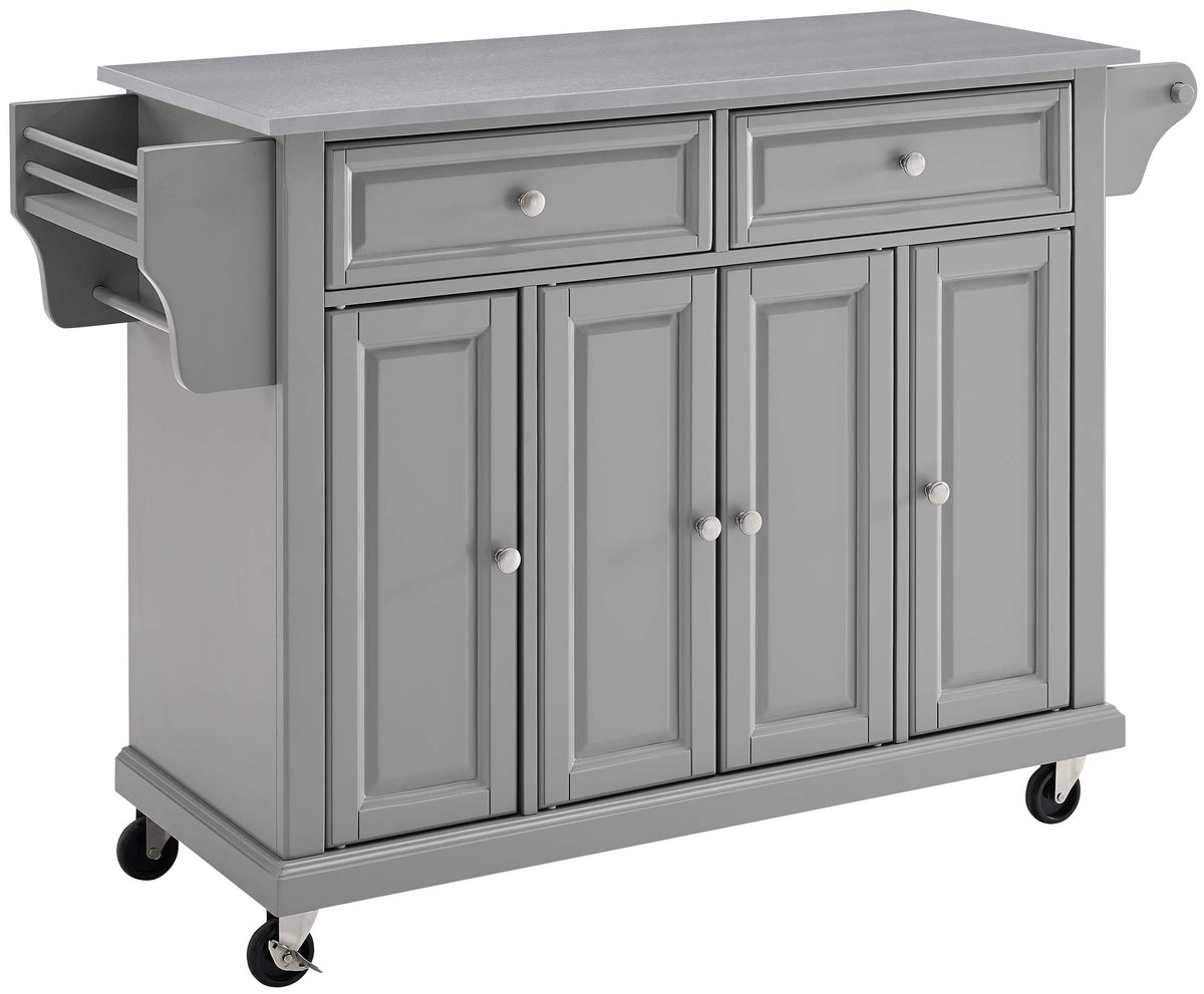 Crosley Furniture Full Size Stainless Steel Rolling Kitchen Island Storage Cart, Microwave Stand, Spice Rack, Gray