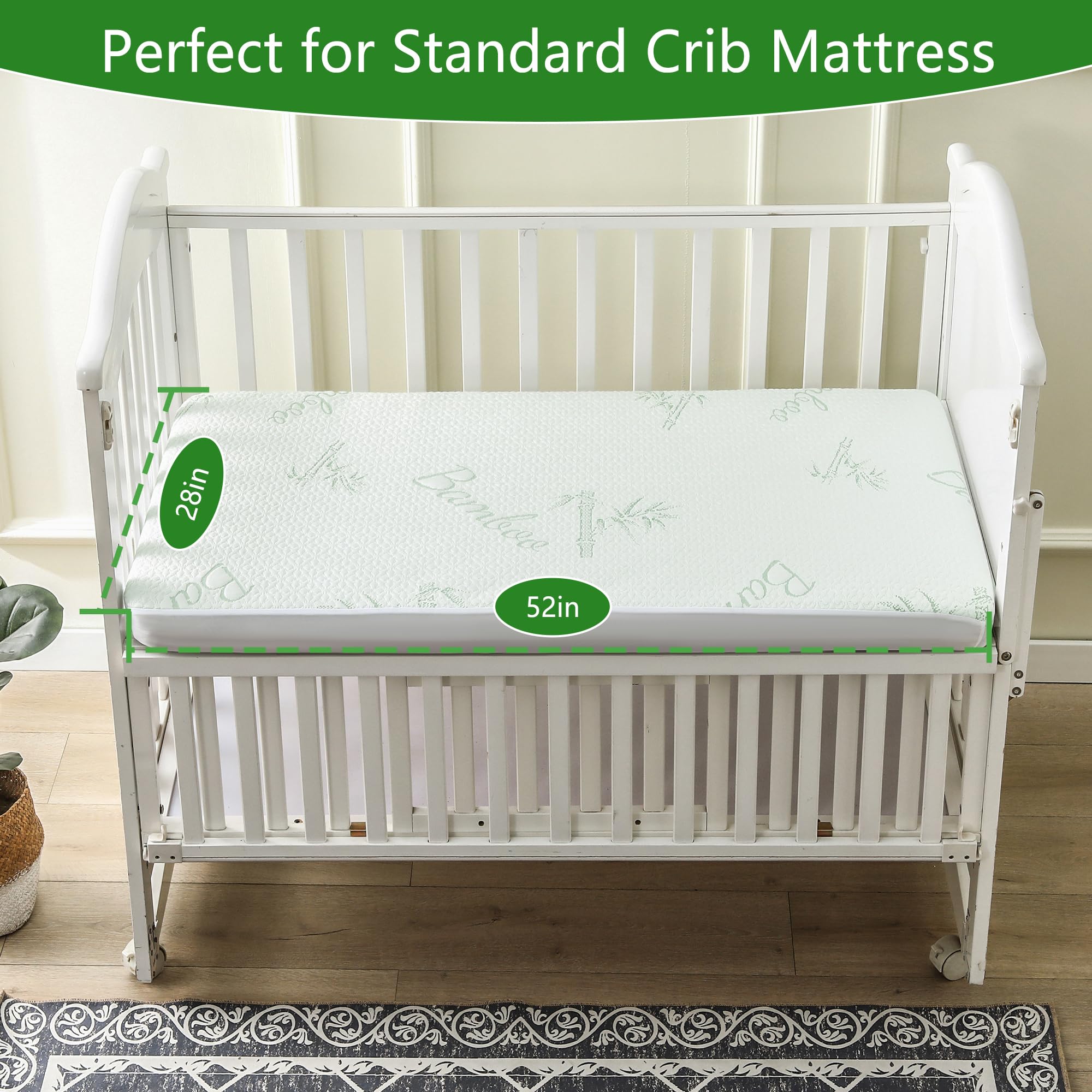 Goonik Waterproof Crib Mattress Protector, Bamboo Viscose Breathable Crib Mattress Pad Cover For Baby Mattress With 4-13 Inches