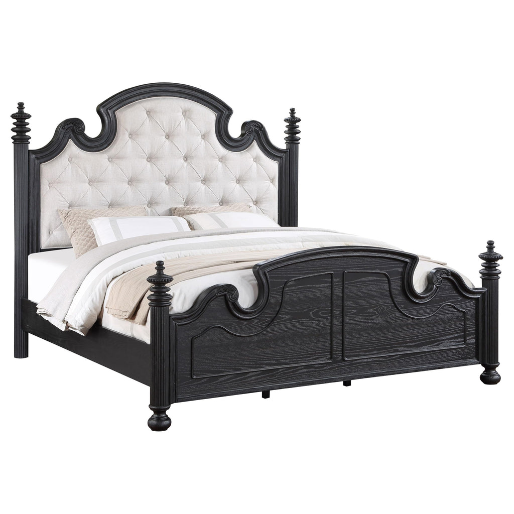 Coaster Home Furnishings Celina Traditional Fabric Upholstered Queen Size Four-Poster Bed Frame 67-inch Headboard Black 224761Q