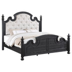 Coaster Home Furnishings Celina Traditional Fabric Upholstered Queen Size Four-Poster Bed Frame 67-inch Headboard Black 224761Q