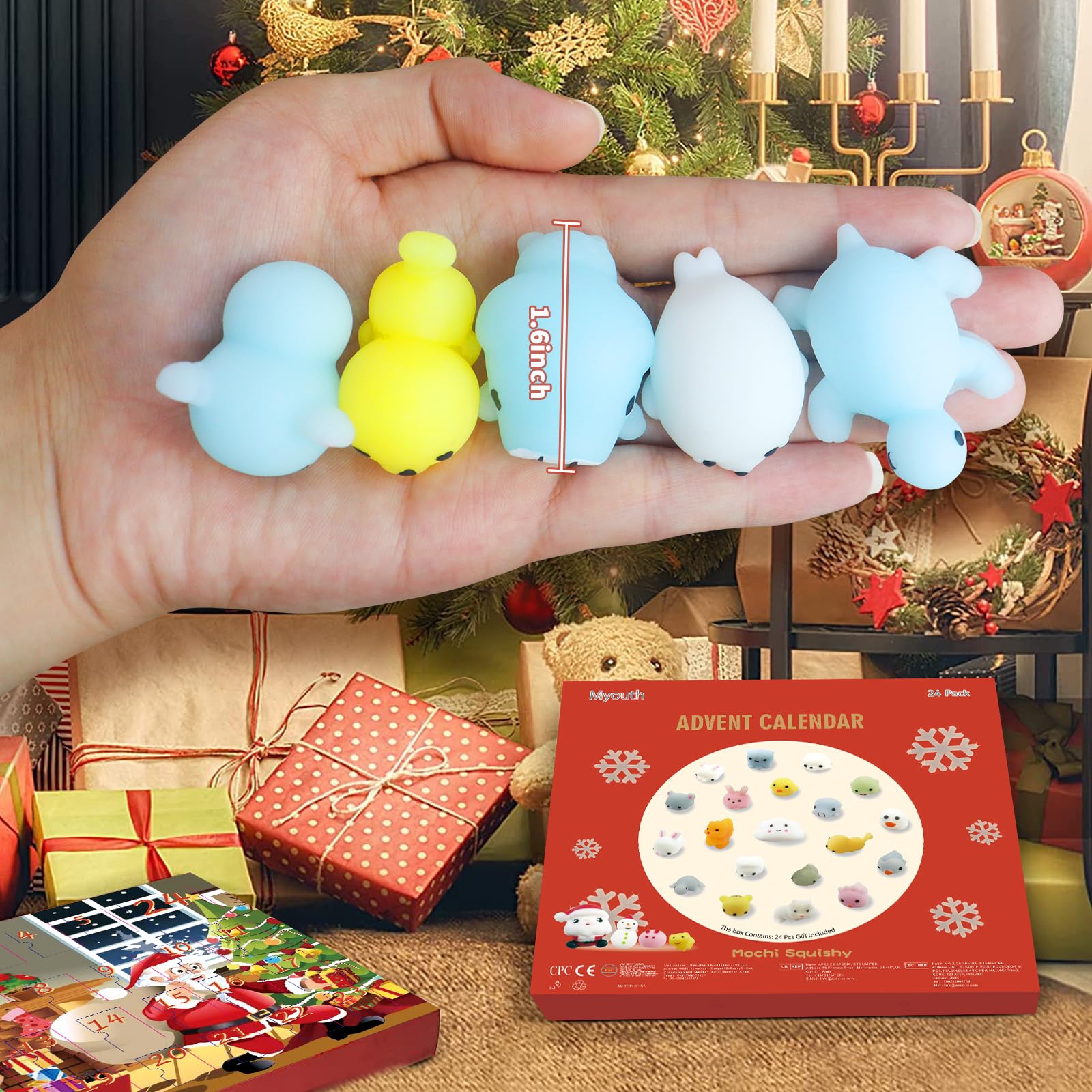 Mochi Squishy Advent Calendar 2024,Squishy Animal Christmas Countdown Calendar,24 Days Surprise, Non-Toxic Relief Stress Christm