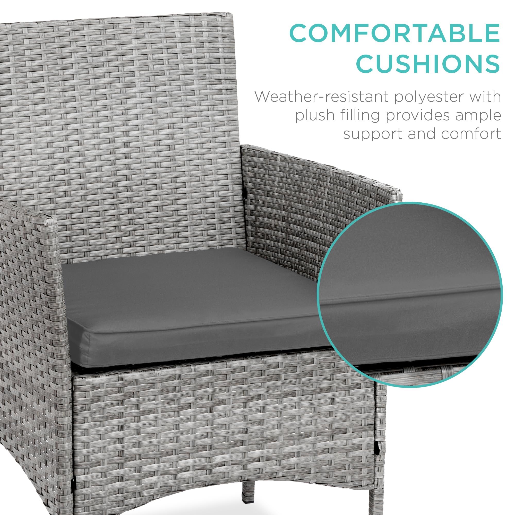 Best Choice Products 3-Piece Outdoor Wicker Conversation Bistro Set, Space Saving Patio Furniture For Garden W/Side Table - Gray/Gray