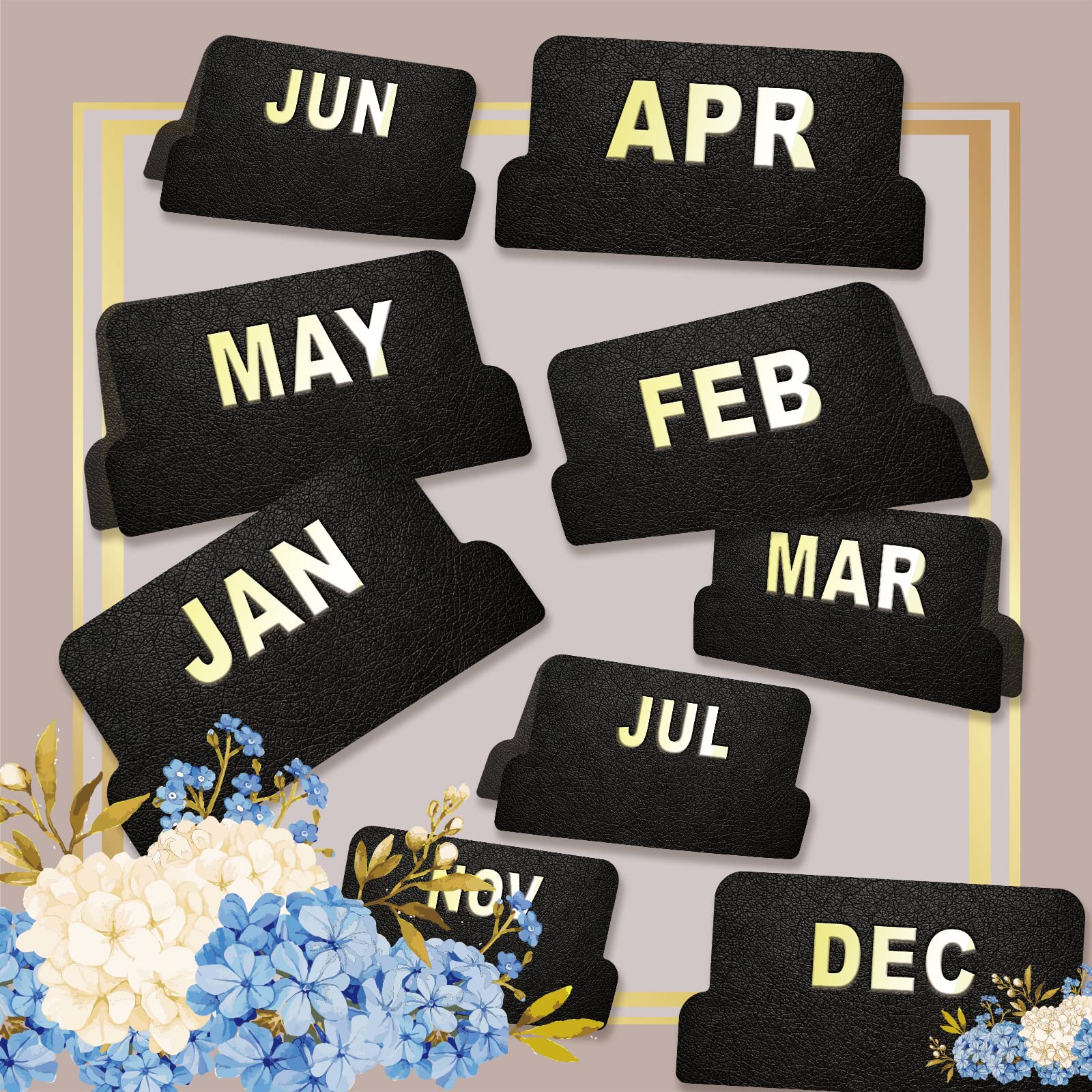 Upafexxi-Leather Monthly Tabs, 48 Pcs Planner Tabs, Calendar Month Stickers For Planners, Organizing And Sorting Out Notebooks (