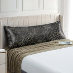Exq Home Satin Body Pillowcase For Hair And Skin- Rose On Black Silk Long Pillowcase 20X54 Inches - Satin Pillow Cases With Enve