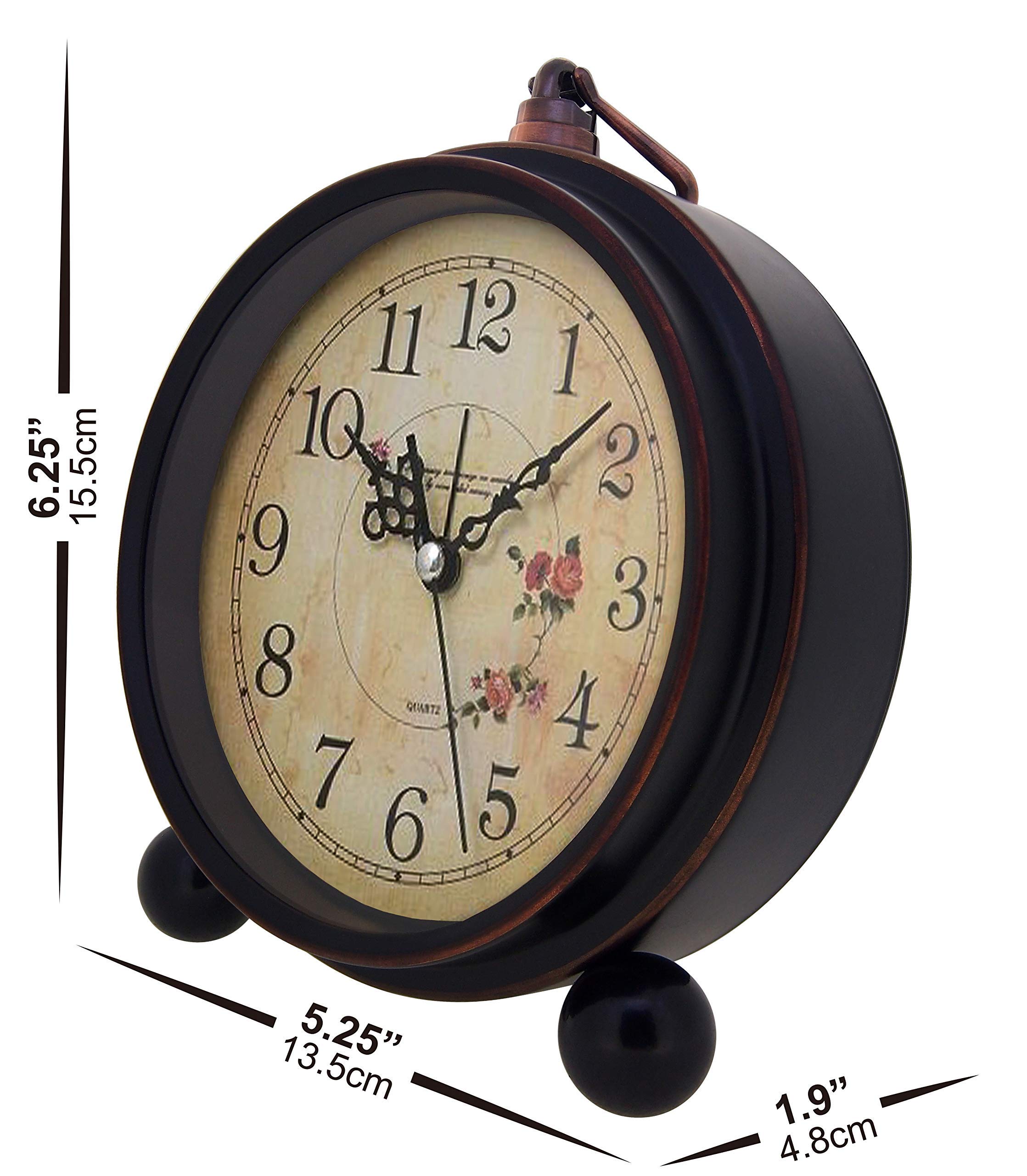 Knigswerk Vintage Analog Alarm Clock, 5.25 Inch Small Silent Desk Clock With Night Light, Battery Operated For Table, Bedroom, B