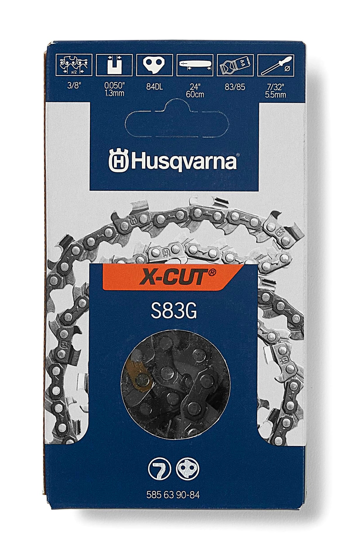 Husqvarna X-Cut S83G 24 Inch Semi Chisel Chainsaw Chain, 3/8' Pitch, .050 Gauge