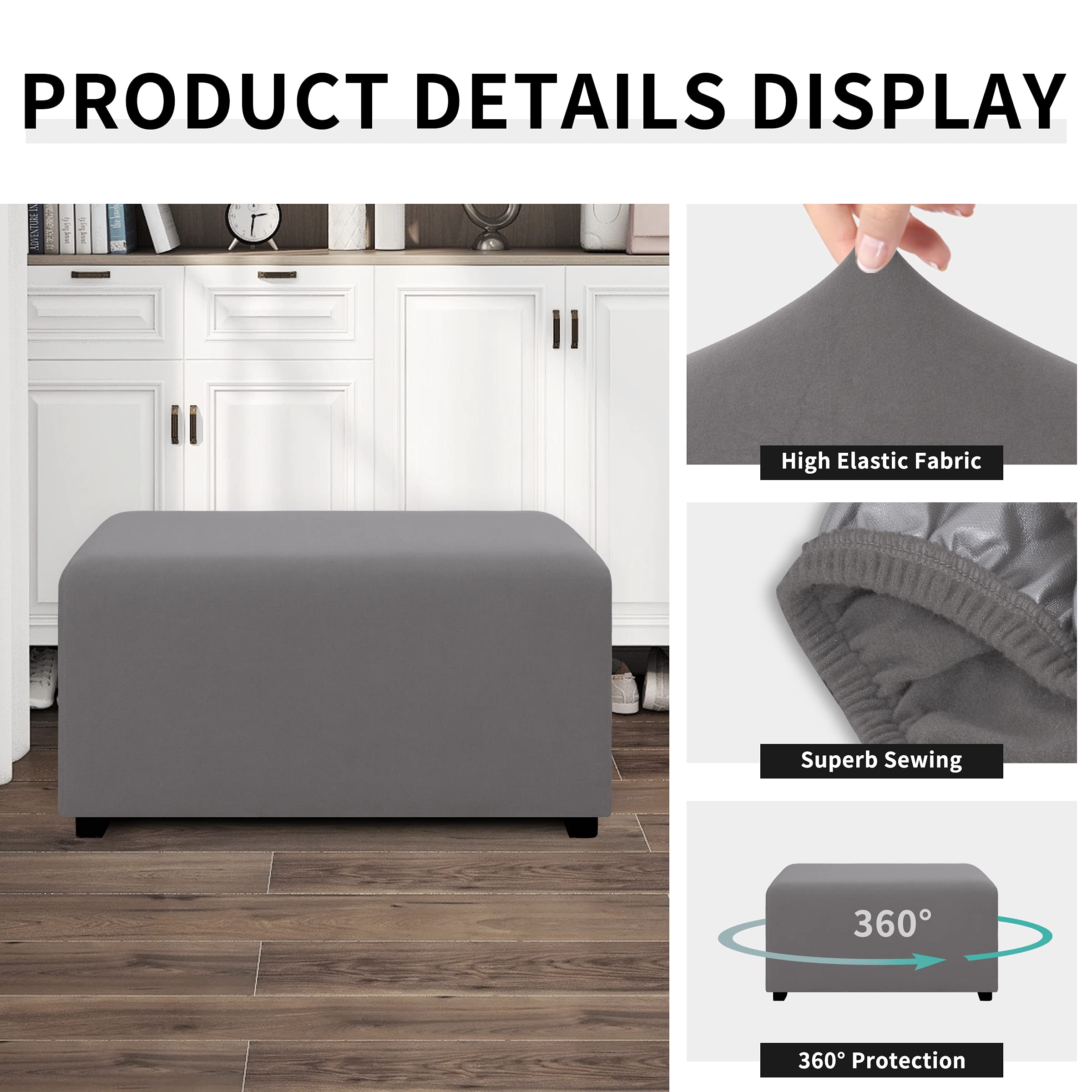 Easy-Going 100% Dual Waterproof Stretch Ottoman Cover Rectangle Folding Storage Stool Furniture Protector Soft Slipcover For Liv