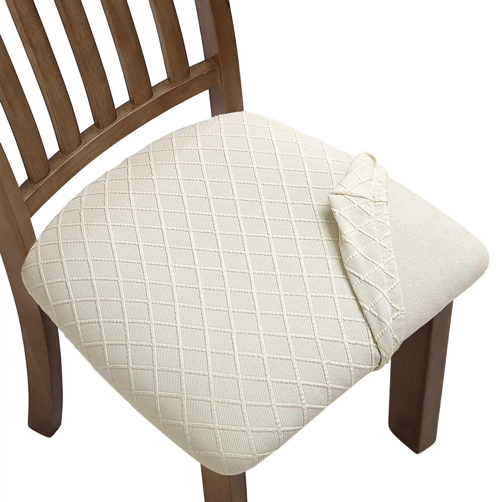 Fuloon Stretch Jacquard Chair Seat Covers Set Of 2, Removable Washable Dining Chair Covers Anti-Dust Dining Room Chair Covers Seat Cushion Slipcovers (2, Beige)