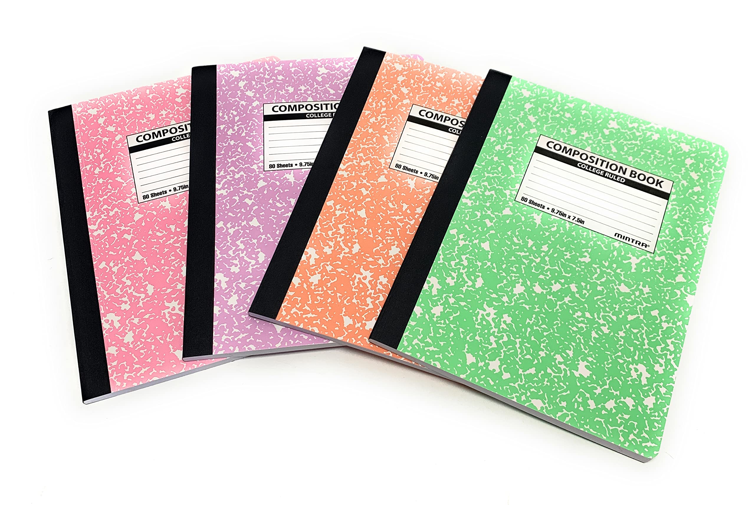 Mintra Office Composition Books - Sturdy Flexible Cover (4 Pack, Pastel Marble Comp - College Ruled)