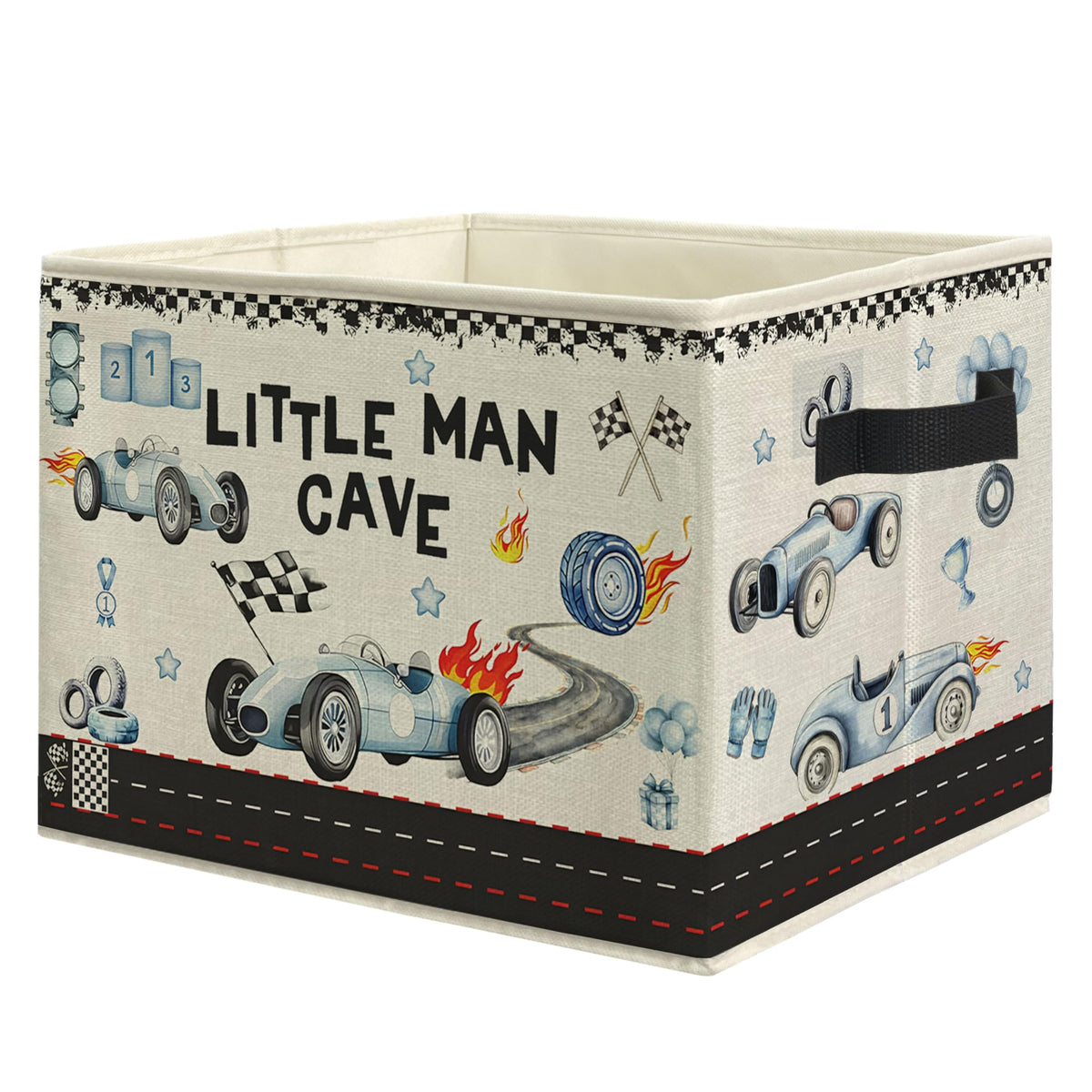 EVIHCG Racing Car Storage Bins Box with Handles, Little Man Cave Race Car Collapsible Laundry Basket Hamper Clothes Books Organi