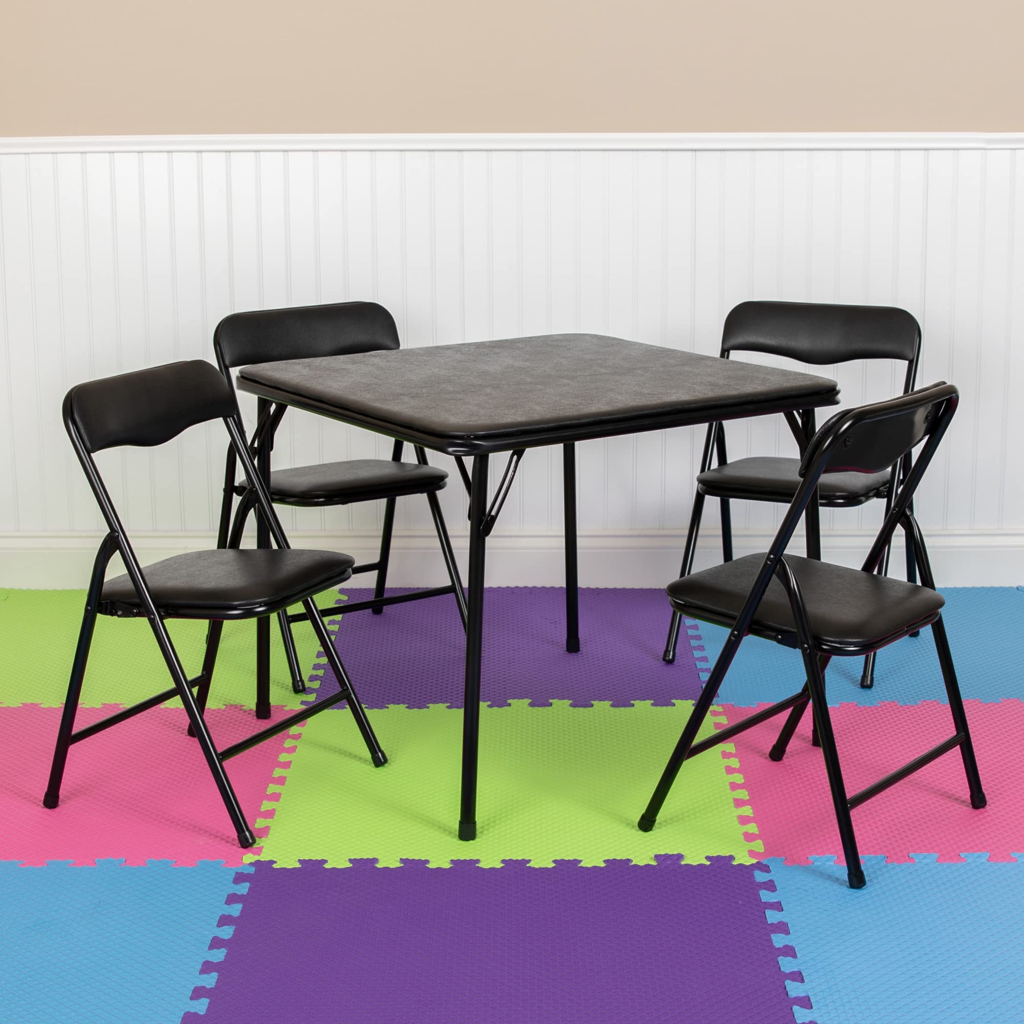 Flash Furniture Mindy Kids 5-Piece Folding Table And Chairs Set For Daycare And Classrooms, Children'S Activity Table And Chairs Set, Black