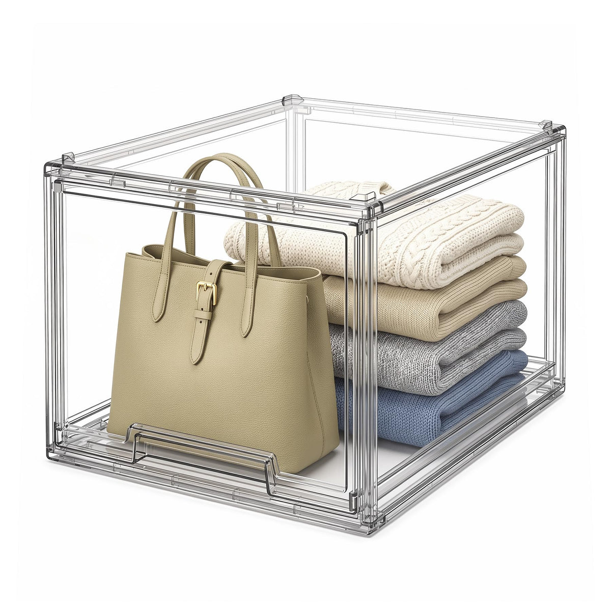 Large Clear Stackable Storage Drawers, 1 Pack Acrylic Organizer Bins for Closet, Bathroom, Kitchen, Pantry, Under Sink, Office, 