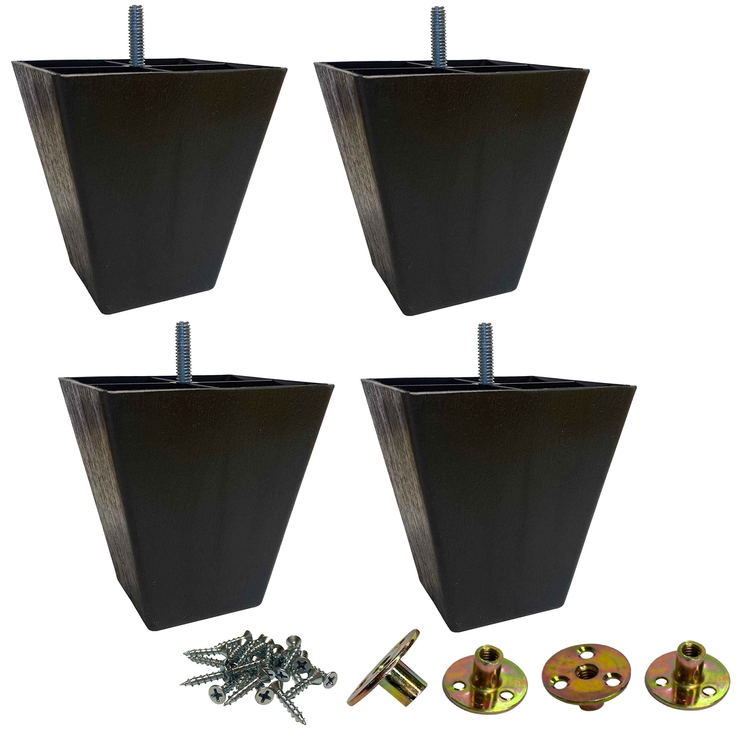 Elegent Upholstery 4-1/2 Inch Furniture Sofa Legs Plastic Square Tapered Replacement with Mounting Attachment Hardware - Set of 