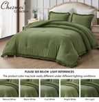 Chezmoi Collection Nora Olive Green Comforter Set Oversized Queen Size 3-Piece Fluffy Soft Lightweight Bedding Ruffled Edge Trim