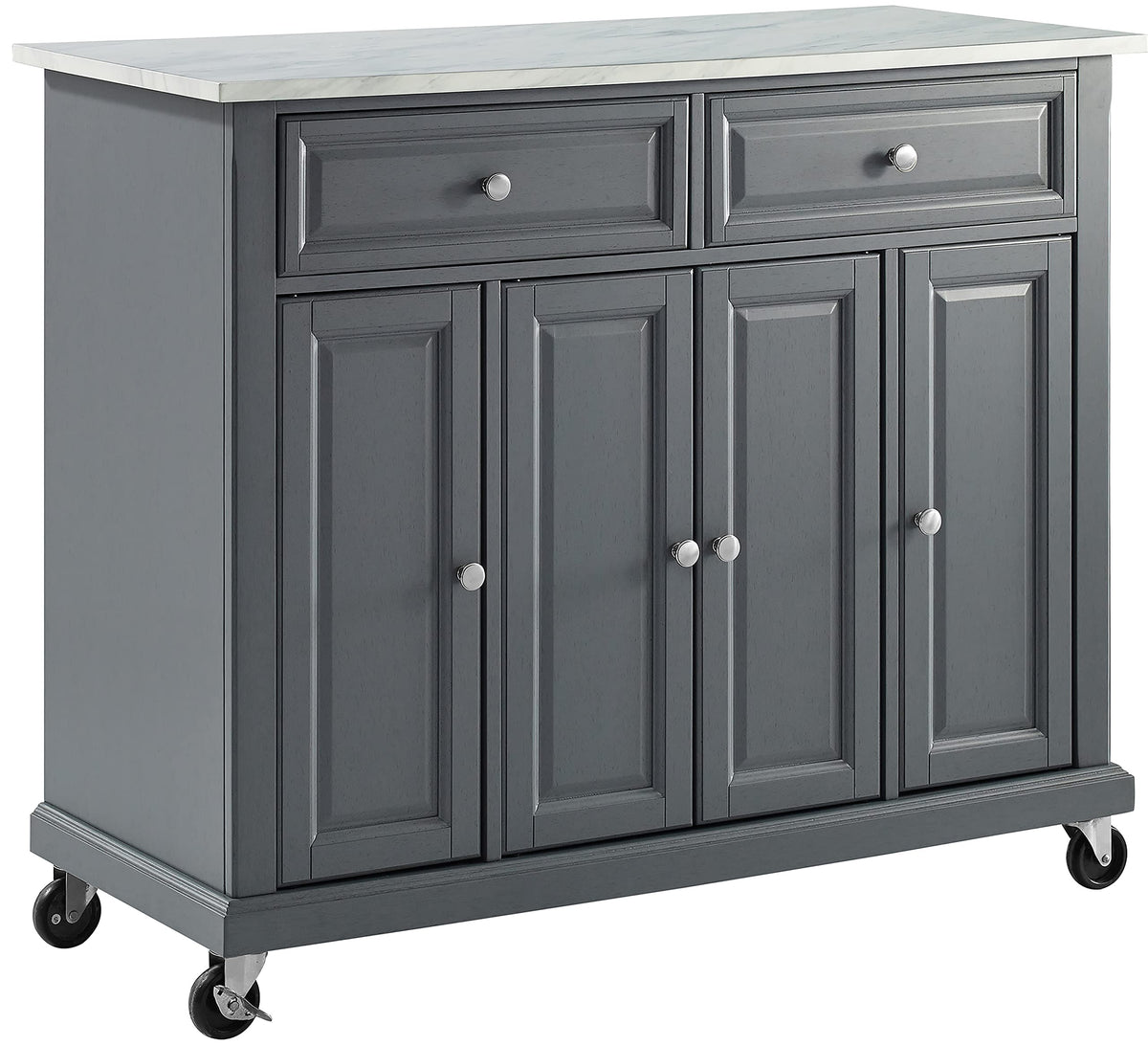 Crosley Furniture Avery Rolling Storage Cart and Kitchen Island with Shelves, Microwave Stand, Coffee Bar, Gray