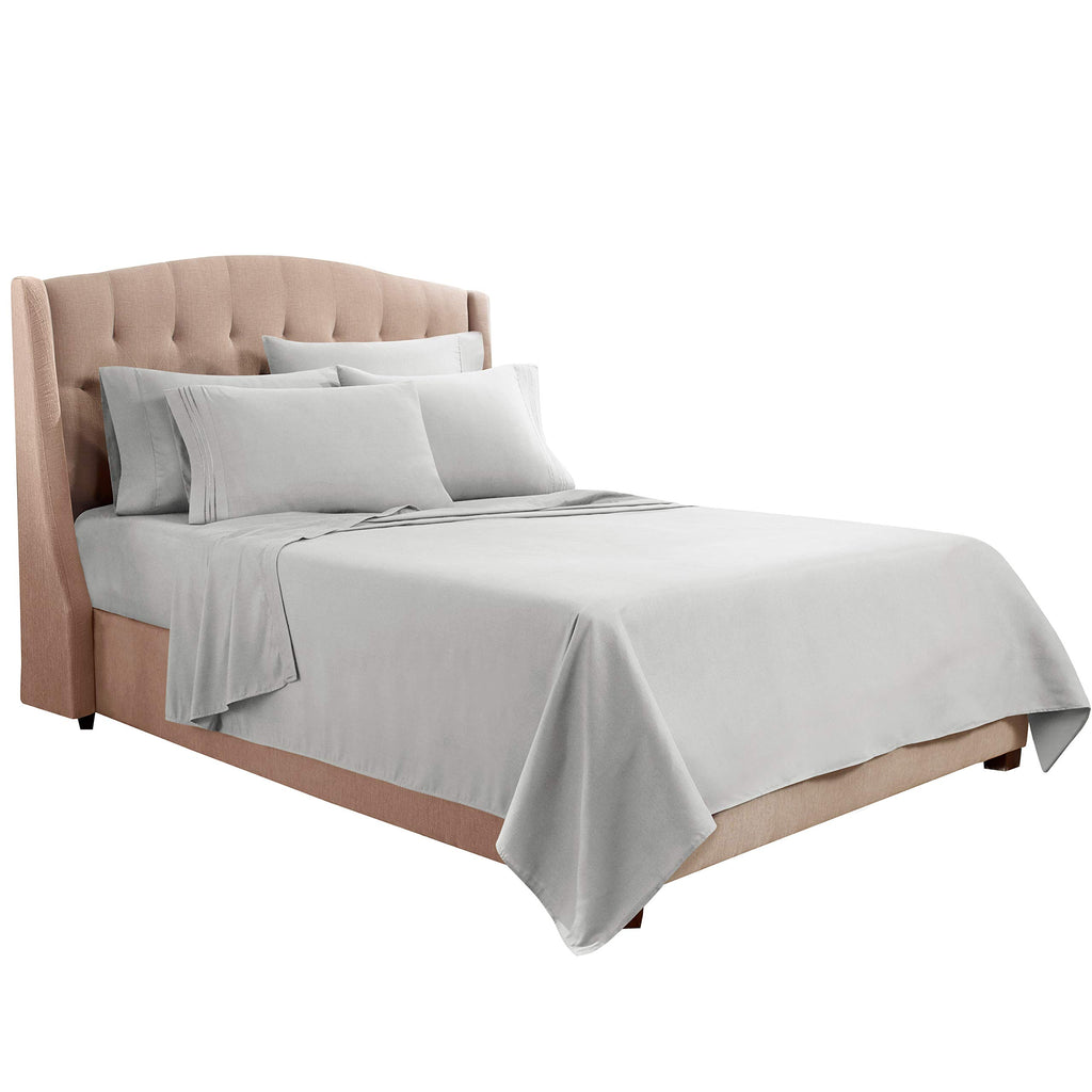 Clara Clark 5 Piece Twin Bed Sheet Set - Silver, Microfiber, Luxury Hotel Quality, Deep Pocket, Fade Resistant, 1800 Thread Count, Breathable, 3 Pillowcases & Fitted & Flat Sheet