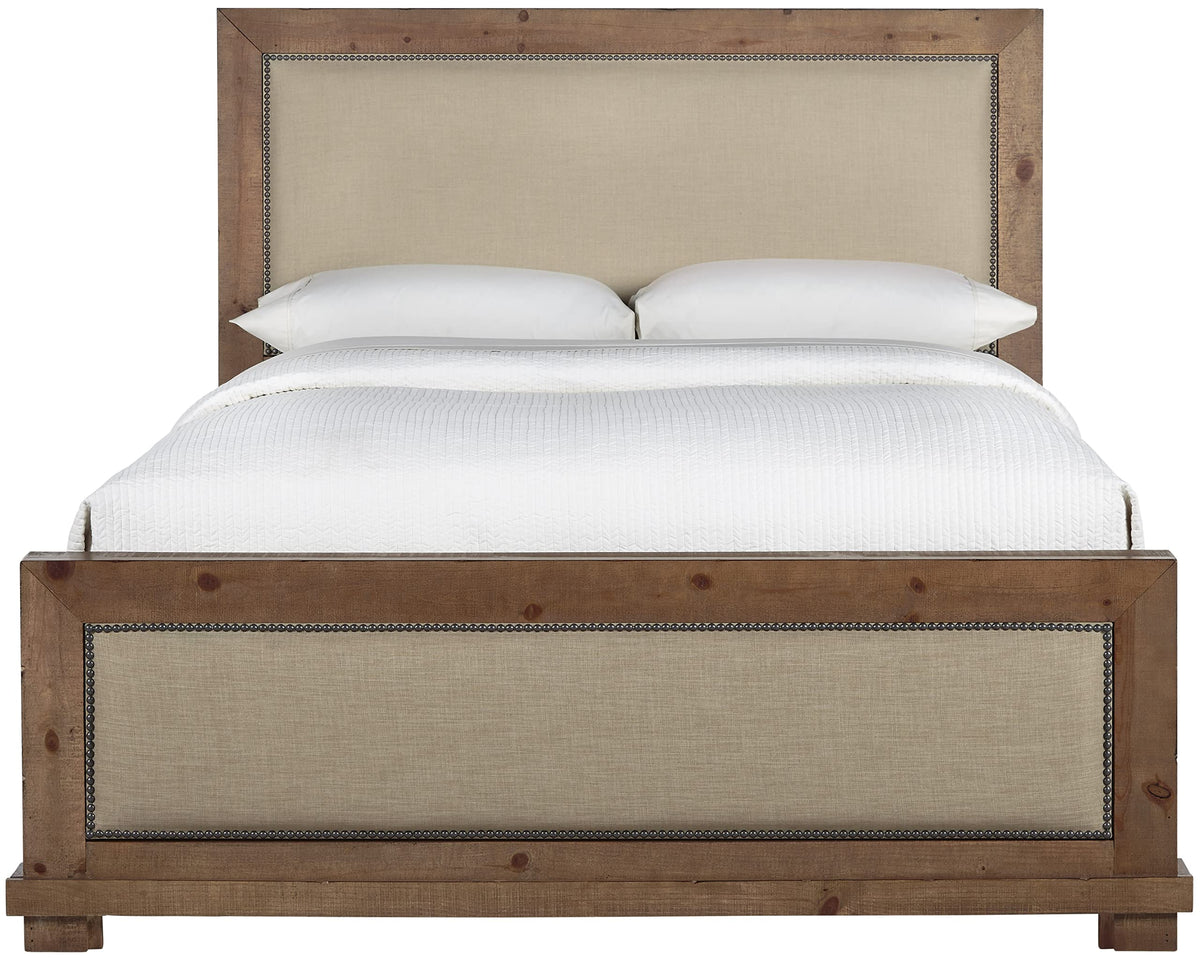 Progressive Furniture Queen Willow Upholstered Bed, Distressed Pine