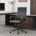 Okeysen Leather Office Desk Chair, Ergonomic Mid Century Modern Conference Room Chairs, Executive Ribbed Height Adjustable Swive