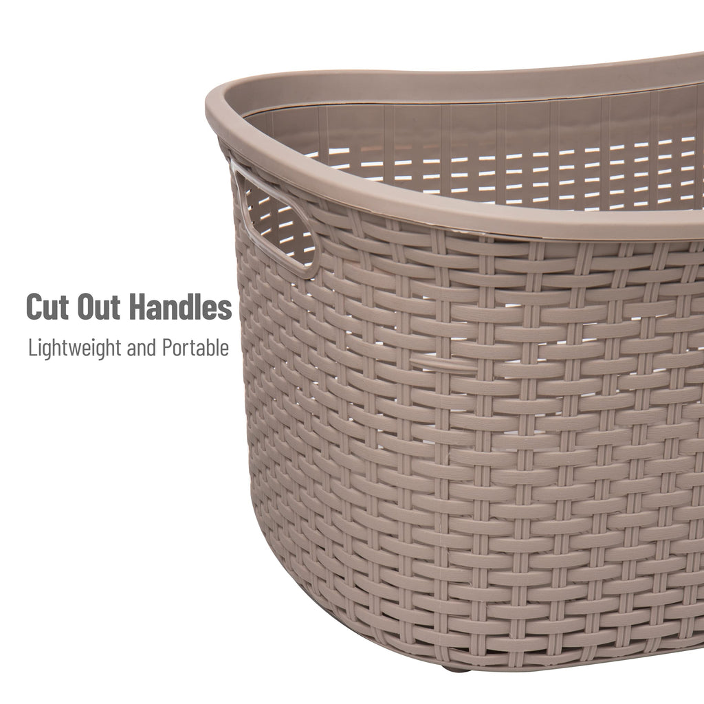 Mind Reader 40L Laundry Basket, Clothes Hamper, Wicker Design, Plastic, 23''L X 14.5''W X 11''H, Set Of 2, Tan