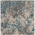 SAFAVIEH Monaco Collection Area Rug - 3 Square, Grey & Light Blue, Boho Chic Abstract Watercolor Design, Non-Shedding & Easy Ca