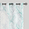 FMFUNCTEX Linen Semi Sheer Curtains for Bedroom, Auqa Blue White Curtains 84 Inches Long for Living Room, Grey Tree Branch Patte