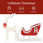 Best Choice Products Lighted Christmas 4Ft Reindeer & Sleigh Outdoor Yard Decoration Set W/ 205 Led Lights, Stakes, Zip Ties - White