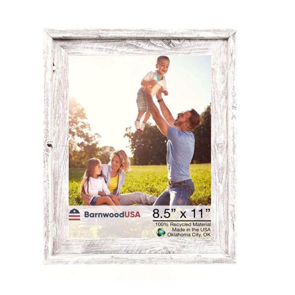 BarnwoodUSA | Farmhouse Style Rustic 8.5x11 Picture Frame | Signature Molding | 100% Reclaimed Wood | Rustic | White Wash