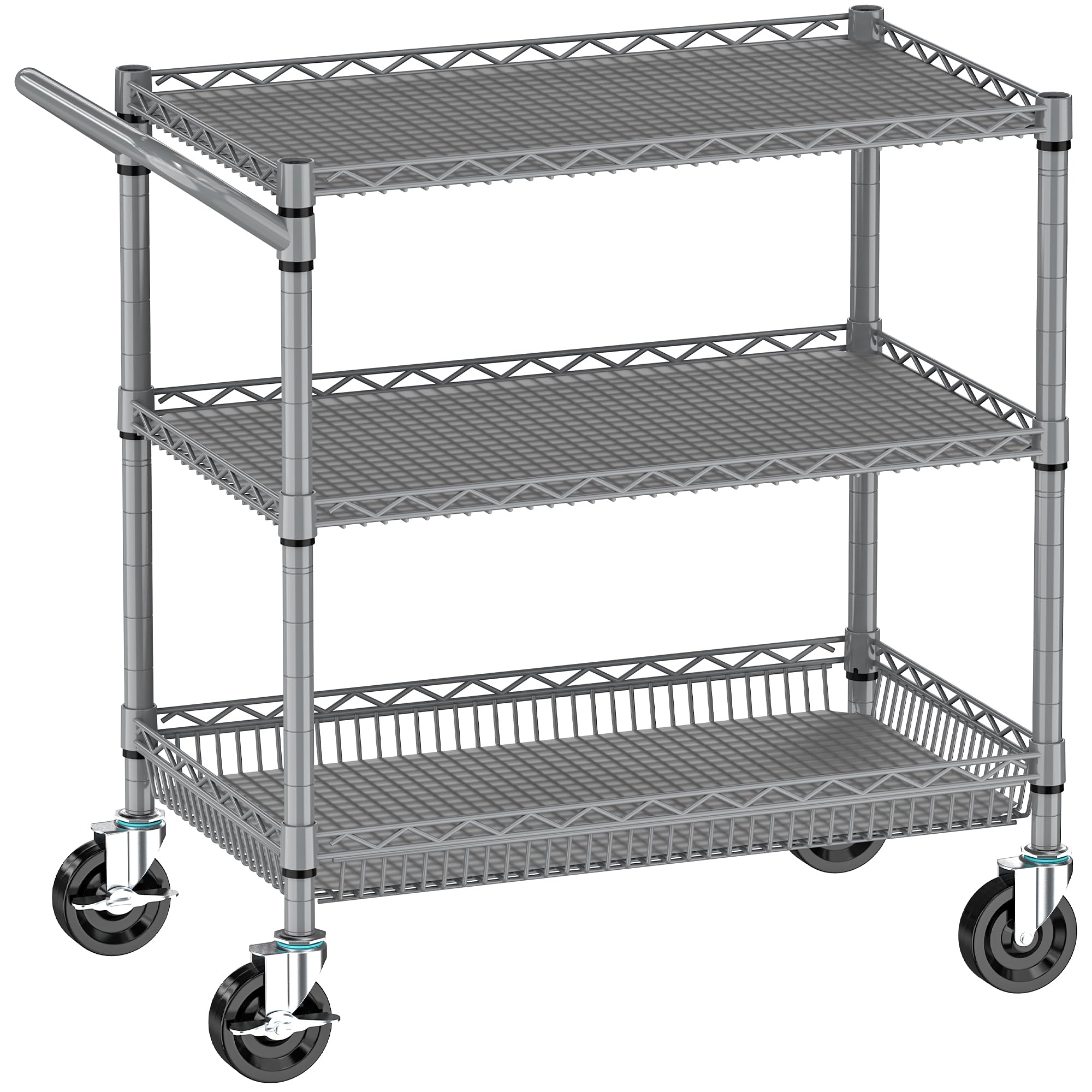 Folews 3 Tier Rolling Cart Heavy Duty, Utility Cart with Wheels Commercial Grade Wire Kitchen Storage Trolley Metal Cart Organiz