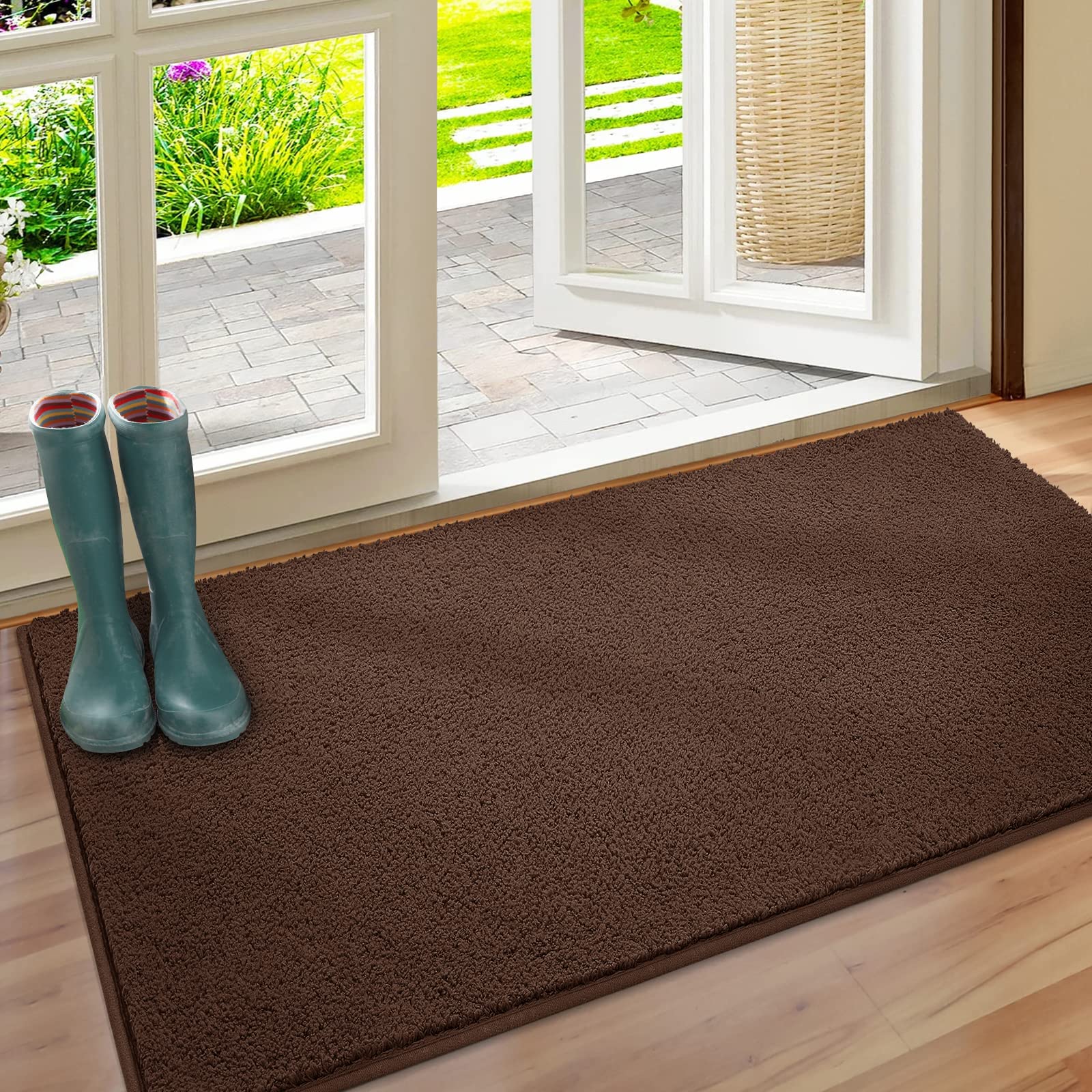 Homeideas Door Mats Indoor, 30'X48' Super Absorbent Non Slip Rugs For Entryway, Front Back Welcome Doormat Dirt Trapper (Brown)