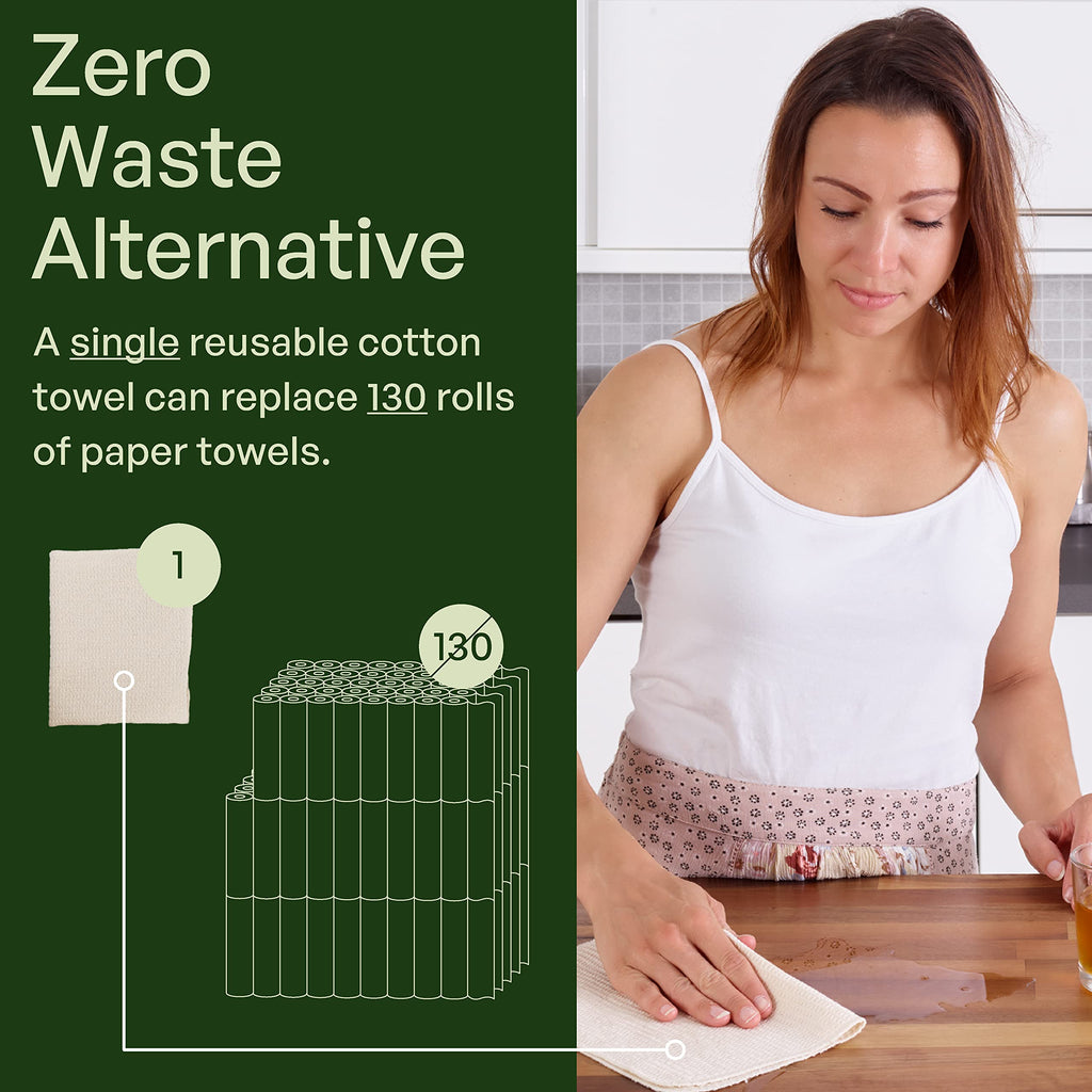 Mioeco 10 Pack Kitchen Paper Towels Washable - Super Absorbent Natural Paper Towels - Natural Cotton - Reusable, Paperless Kitch