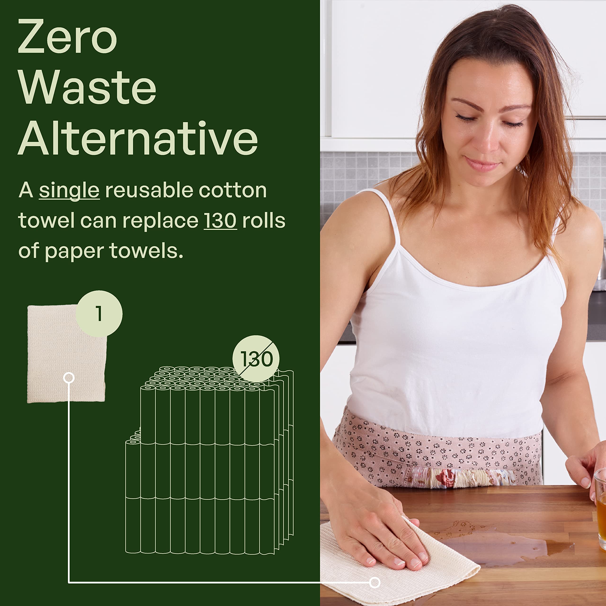 Mioeco 10 Pack Kitchen Paper Towels Washable - Super Absorbent Natural Paper Towels - Natural Cotton - Reusable, Paperless Kitch