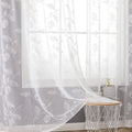 Bgment Sheer Curtains 72 Inches Length, Faux Linen Embroidered Leaf Pattern Semi Sheer Voile Drapes Light Filtering Grommet Priv