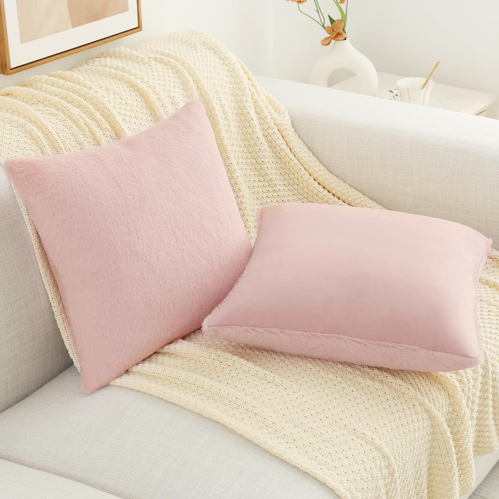 Pallene Faux Fur Plush Lumbar Throw Pillow Covers 12X20 Set Of 2 - Luxury Soft Fluffy Cozy Decorative Pillow Covers For Sofa, Co