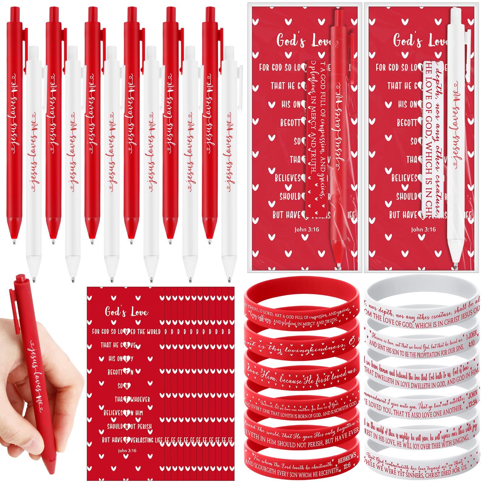 Sayglossy 36 Sets Valentine'S Day Gift Christian John 3: 16 Love Cards Jesus Heart Loves Me Pen Bible Verses Religious Bracelets