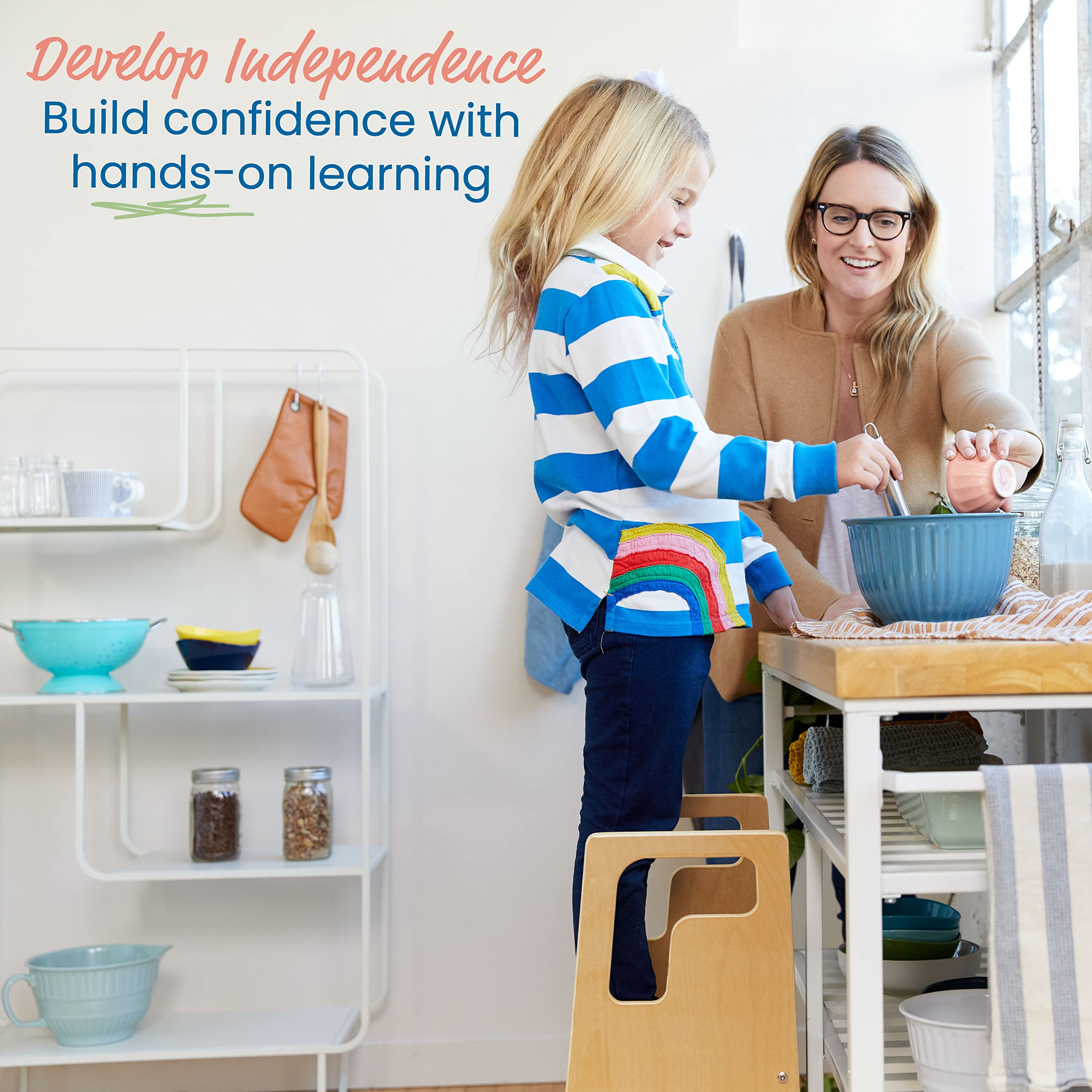 Ecr4Kids Reach-Up Step Stool With Handles, Kids Furniture, Natural