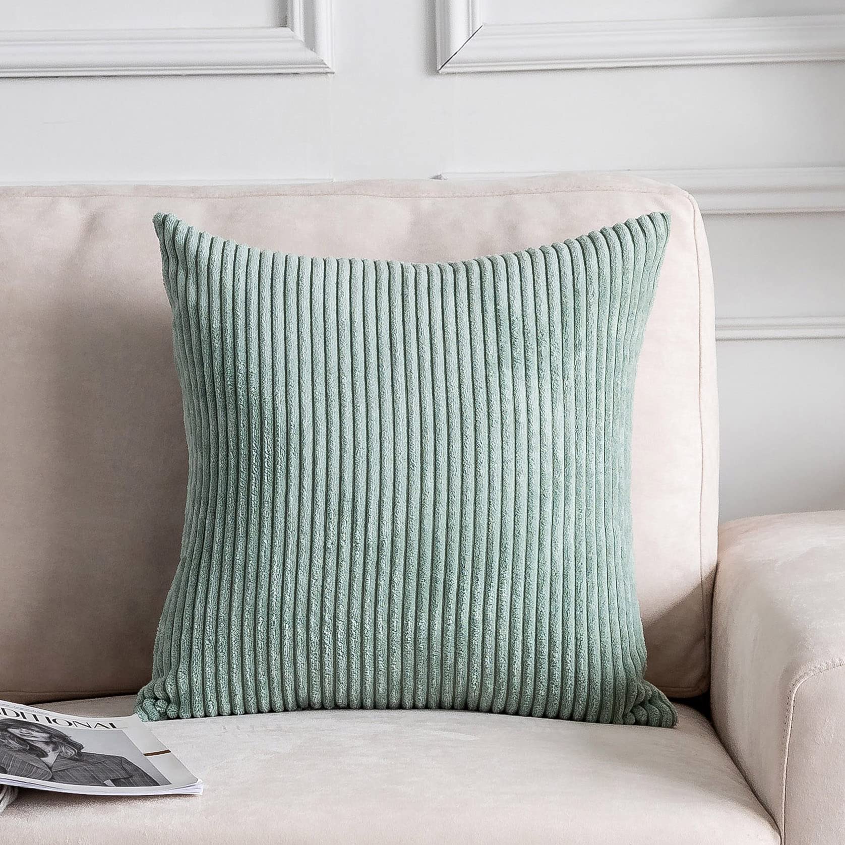 Home Brilliant Green Throw Pillow Covers 18X18 Corduroy Square Pillow Cases For Couch Summer Decor Sage Pillows For Sofa Bed Liv