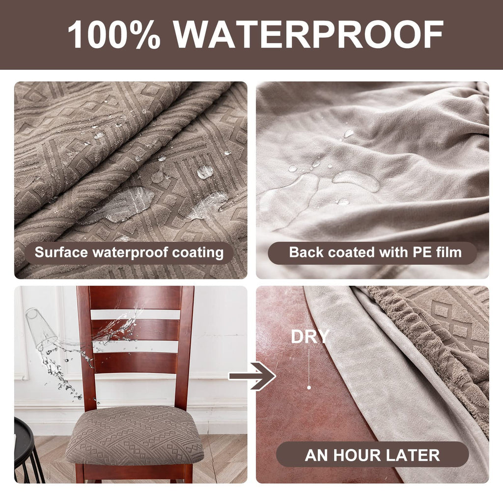 Genina Waterproof Chair Seat Covers Dining Room Chair Covers Stretch Seat Cover For Dinning Room Chair Protector Slipcovers For Kitchen, Hotel (4, Pattern1-Taupe)